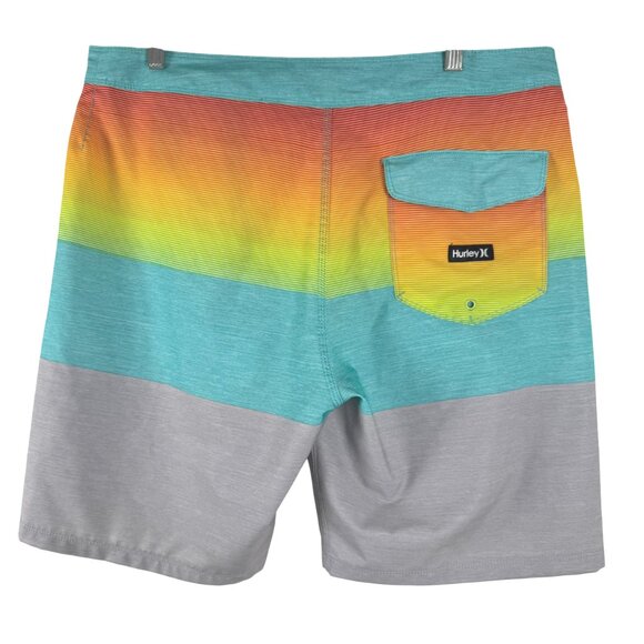 Hurley Boardshorts Mens Size 34 Striped Rainbow Coloful Swim Beach SS-1976 - Picture 5 of 12